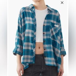 BDG Urban Outfitters Brendon Plaid High-Low Hem Button-Up Shirt Size XS